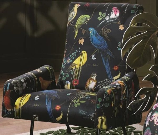 tissu d'ameublement imprimé d'oiseaux multicolores