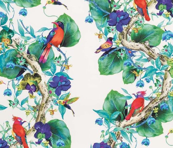 Toile de coton imprimé d'oiseaux et de feuilles