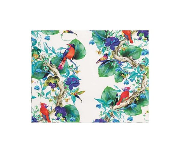 Toile de coton imprimé d'oiseaux et de feuilles