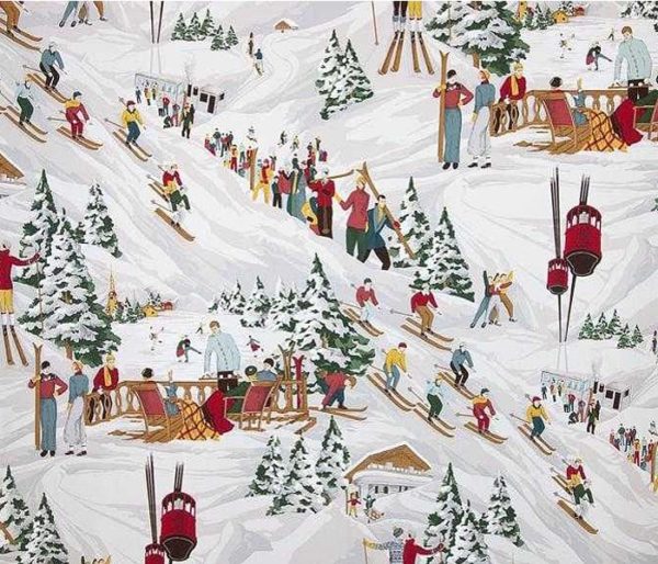 Tissu imprimé de scènes de ski Alpin