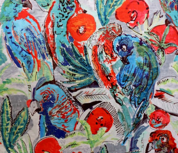 Toile coton imprimée de motifs tropicaux et de perroquets